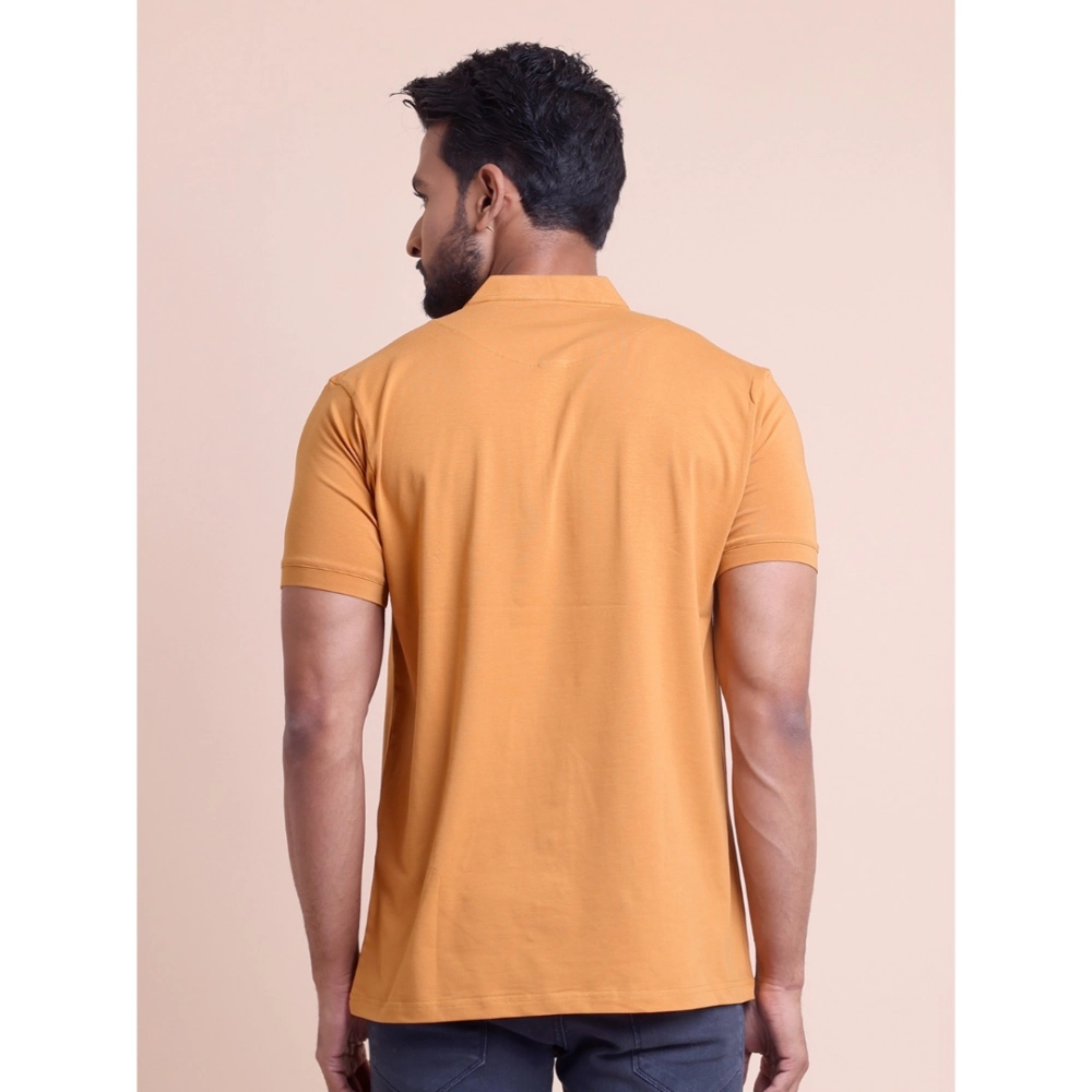 Generic Men's Casual Cotton Solid Half Sleeve Mandarin Collar T-Shirt (Brown) - Image 5