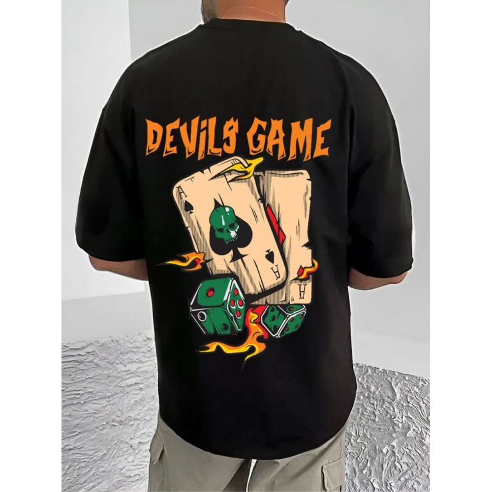 Generic Men's Casual Cotton Blend Printed Round Neck Half Sleeve T-Shirt (Black) - Image 4
