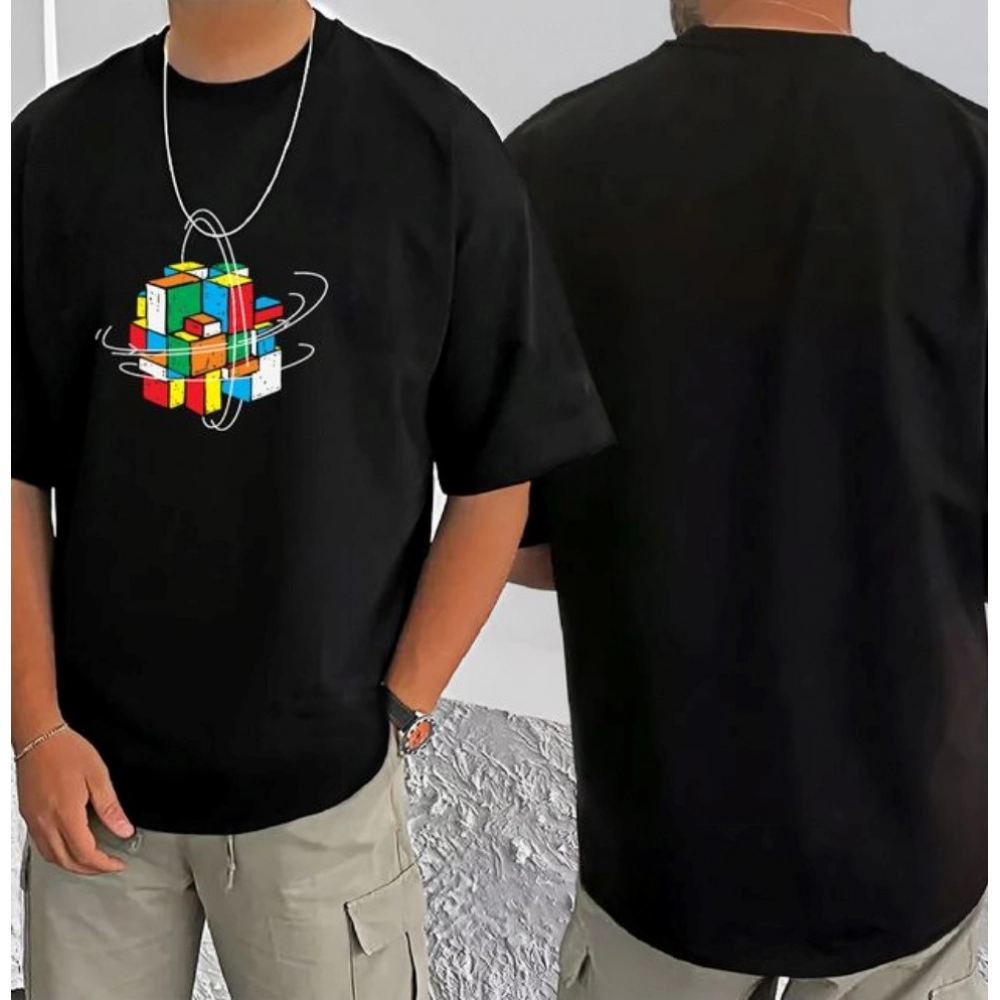 Generic Men's Casual Cotton Blend Printed Round Neck Half Sleeve T-Shirt (Black) - Image 3