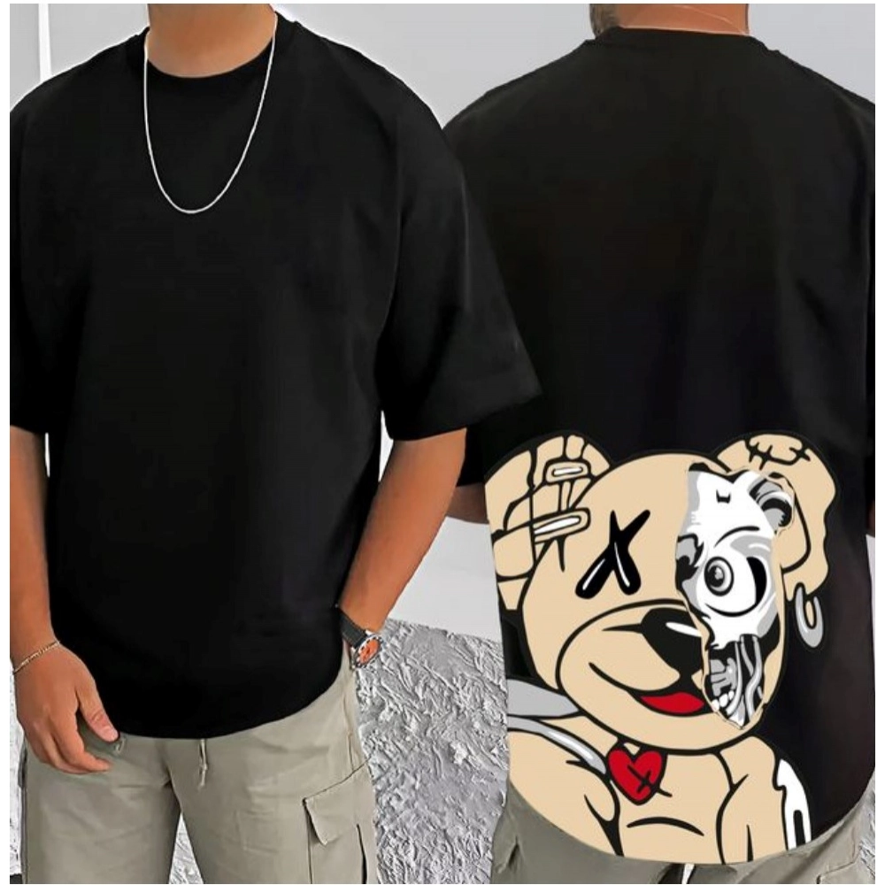 Generic Men's Casual Cotton Blend Printed Round Neck Half Sleeve T-Shirt (Black) - Image 3