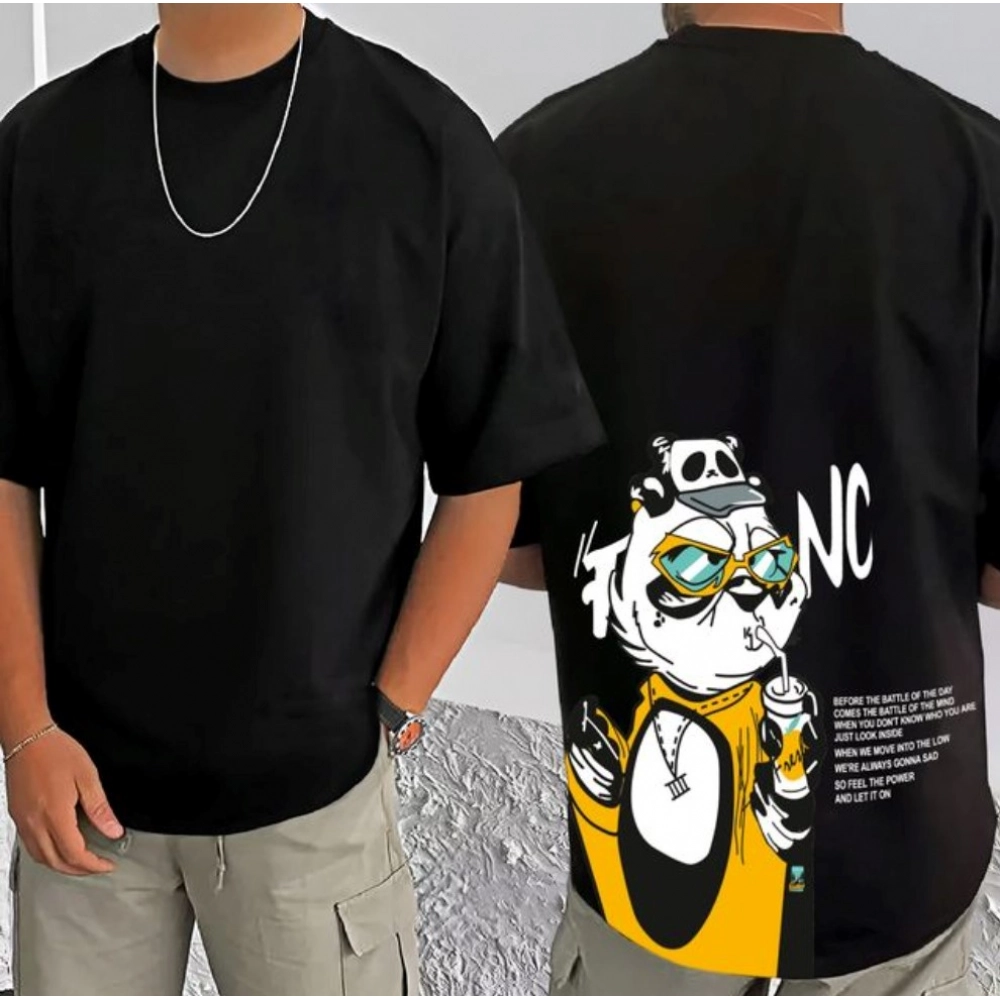 Generic Men's Casual Cotton Blend Printed Round Neck Half Sleeve T-Shirt (Black) - Image 3