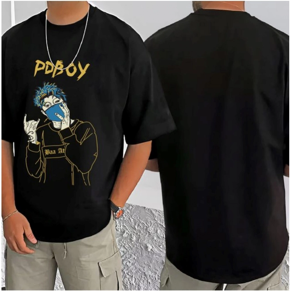 Generic Men's Casual Cotton Blend Printed Round Neck Half Sleeve T-Shirt (Black) - Image 3