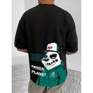 Generic Men's Casual Cotton Blend Printed Round Neck Half Sleeve T-Shirt (Black)