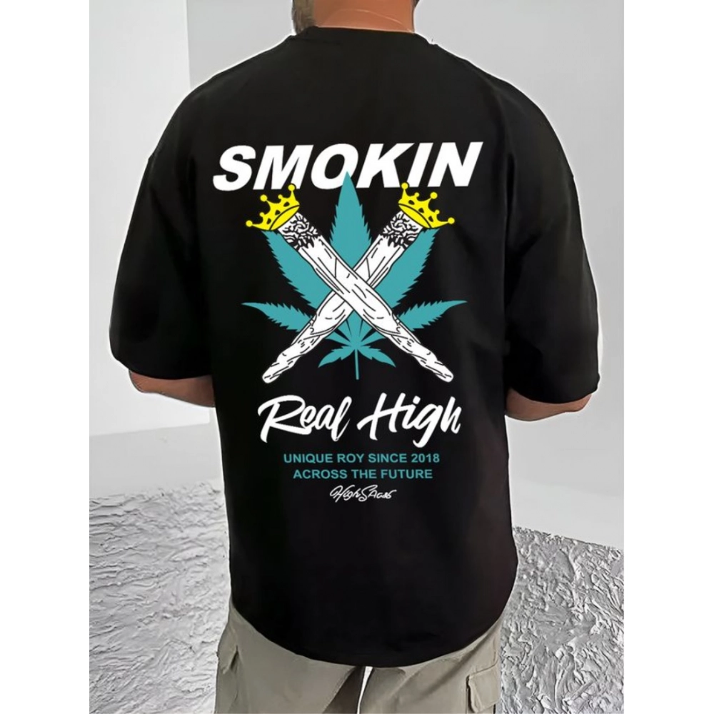 Generic Men's Casual Cotton Blend Printed Round Neck Half Sleeve T-Shirt (Black) - Image 4