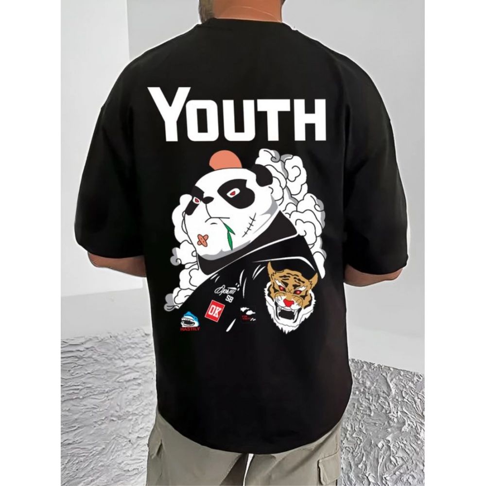 Generic Men's Casual Cotton Blend Printed Round Neck Half Sleeve T-Shirt (Black) - Image 4