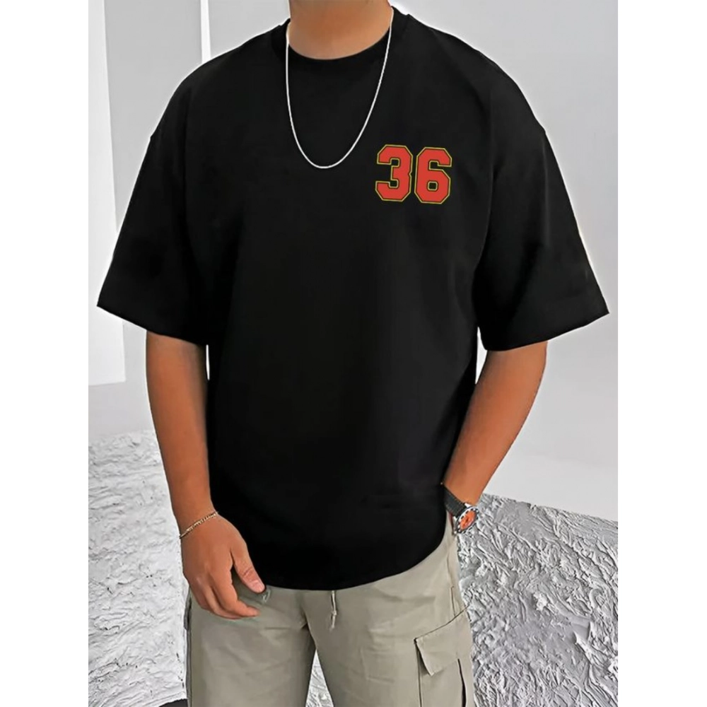 Generic Men's Casual Cotton Blend Printed Round Neck Half Sleeve T-Shirt (Black)