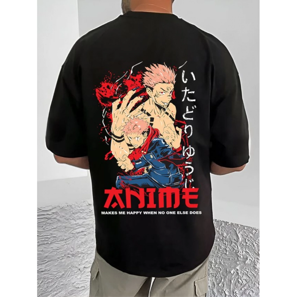 Generic Men's Casual Cotton Blend Printed Round Neck Half Sleeve T-Shirt (Black) - Image 4