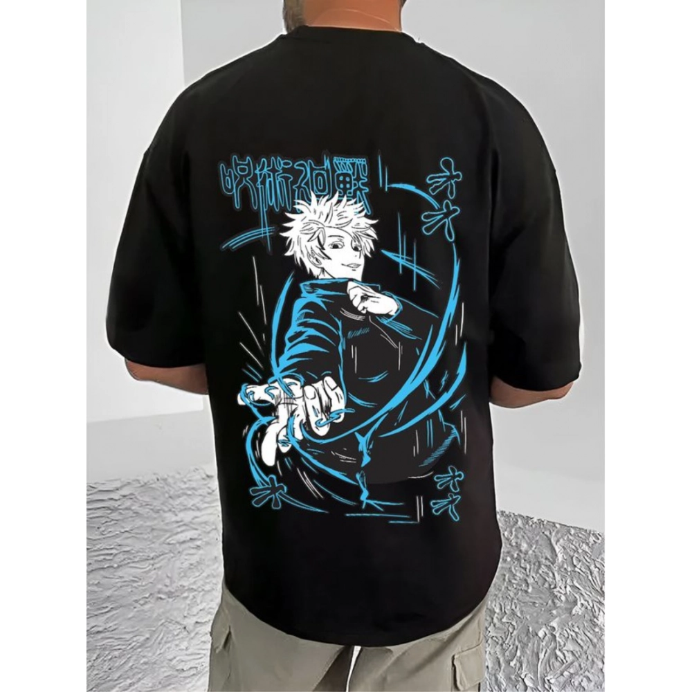 Generic Men's Casual Cotton Blend Printed Round Neck Half Sleeve T-Shirt (Black) - Image 4