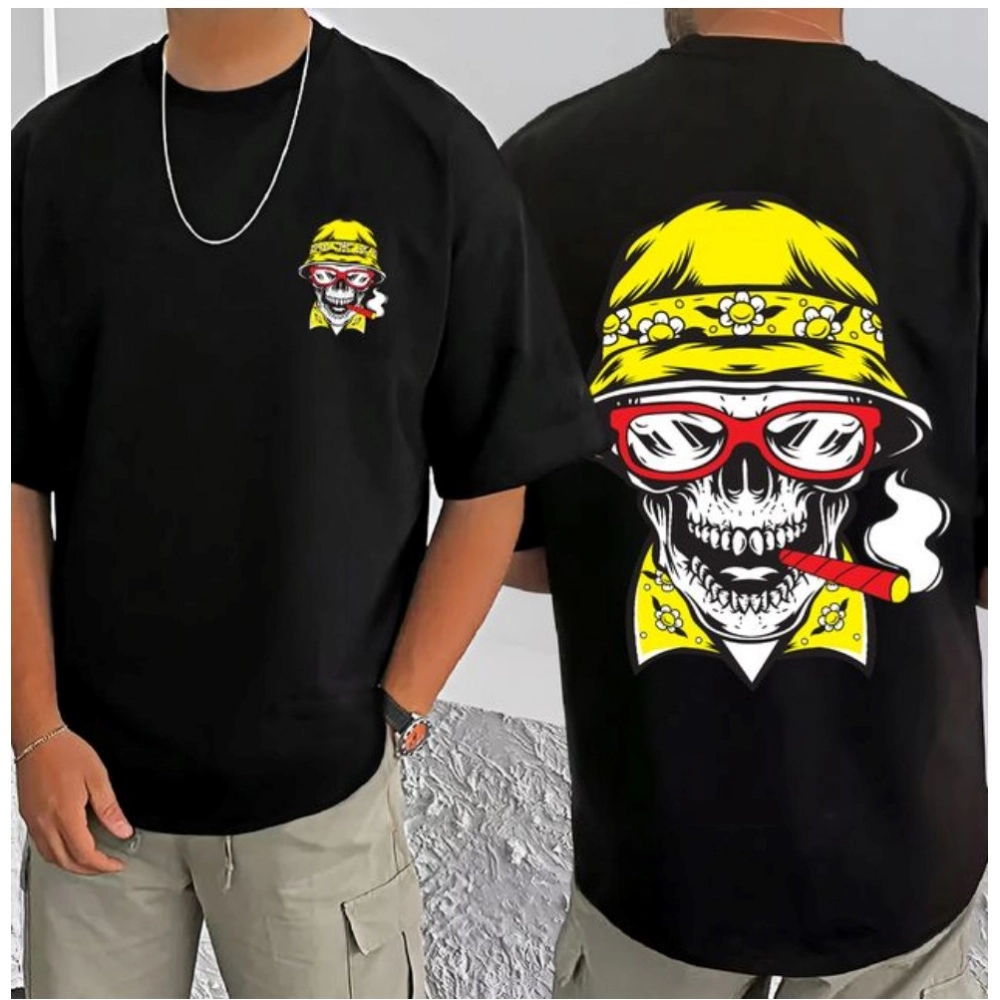 Generic Men's Casual Cotton Blend Printed Round Neck Half Sleeve T-Shirt (Black) - Image 3