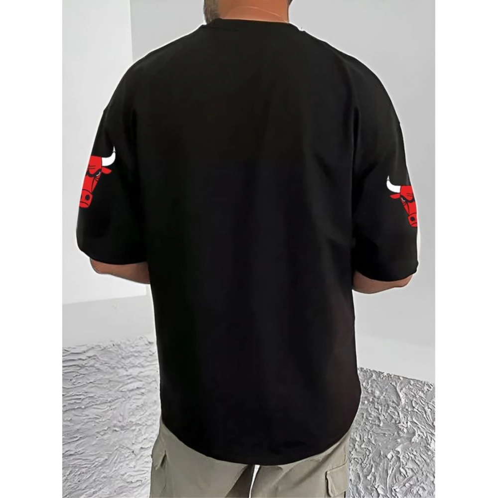 Generic Men's Casual Cotton Blend Printed Round Neck Half Sleeve T-Shirt (Black) - Image 4