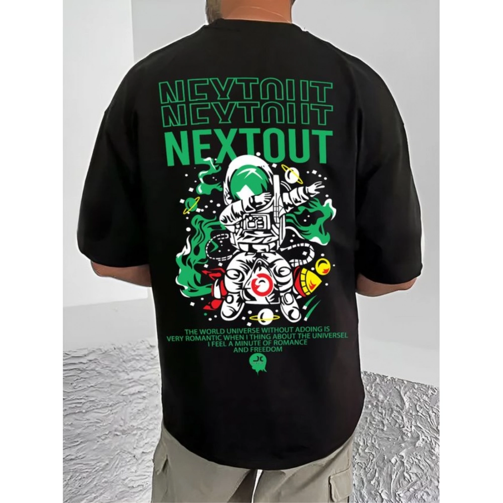 Generic Men's Casual Cotton Blend Printed Round Neck Half Sleeve T-Shirt (Black) - Image 4