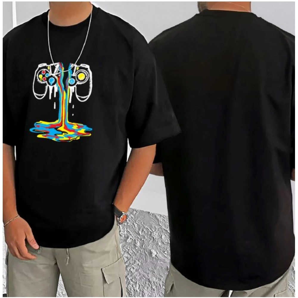 Generic Men's Casual Cotton Blend Printed Round Neck Half Sleeve T-Shirt (Black) - Image 3