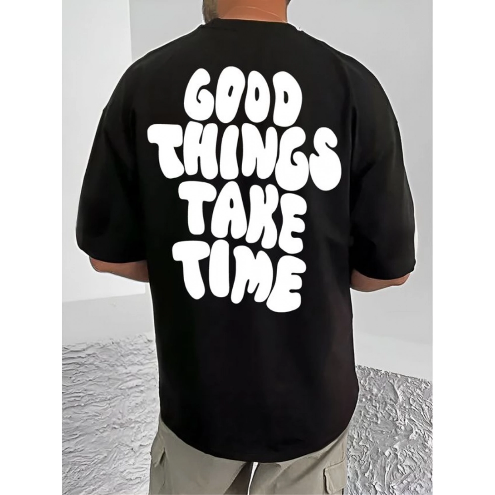 Generic Men's Casual Cotton Blend Printed Round Neck Half Sleeve T-Shirt (Black) - Image 4