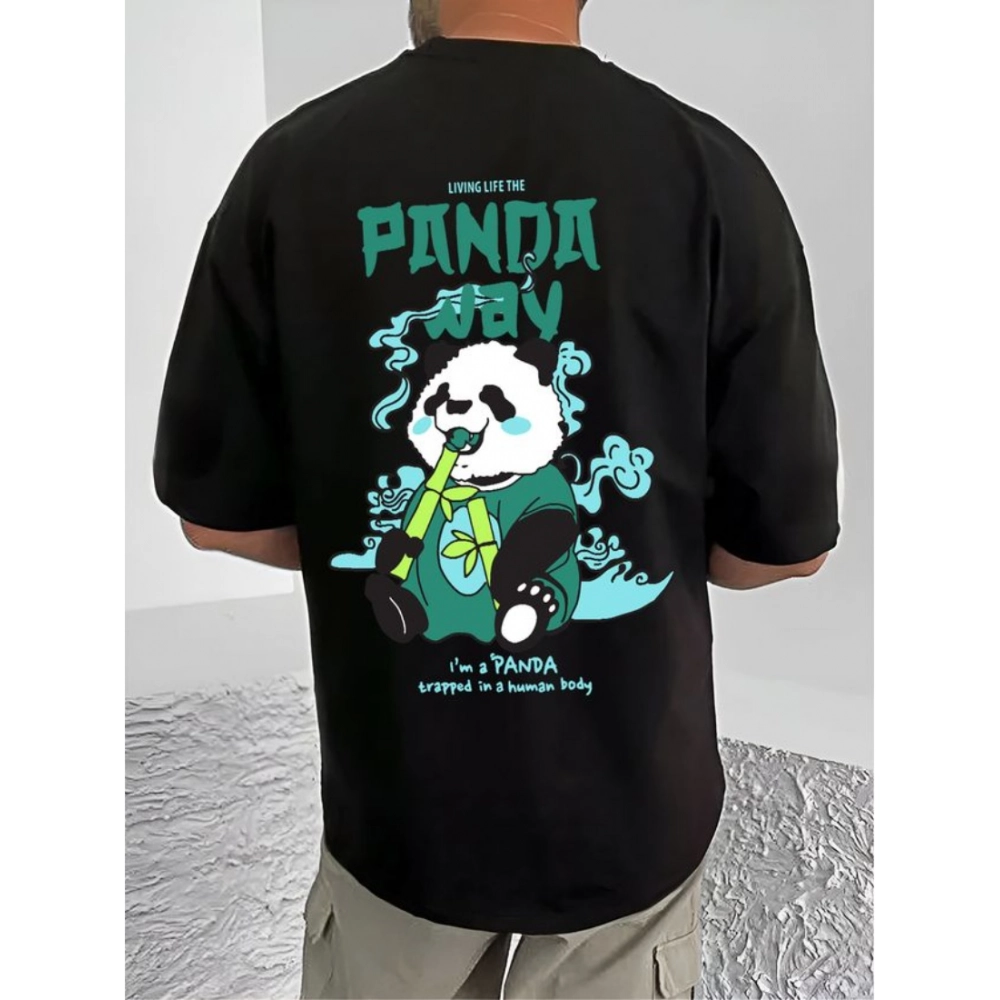 Generic Men's Casual Cotton Blend Printed Round Neck Half Sleeve T-Shirt (Black) - Image 4