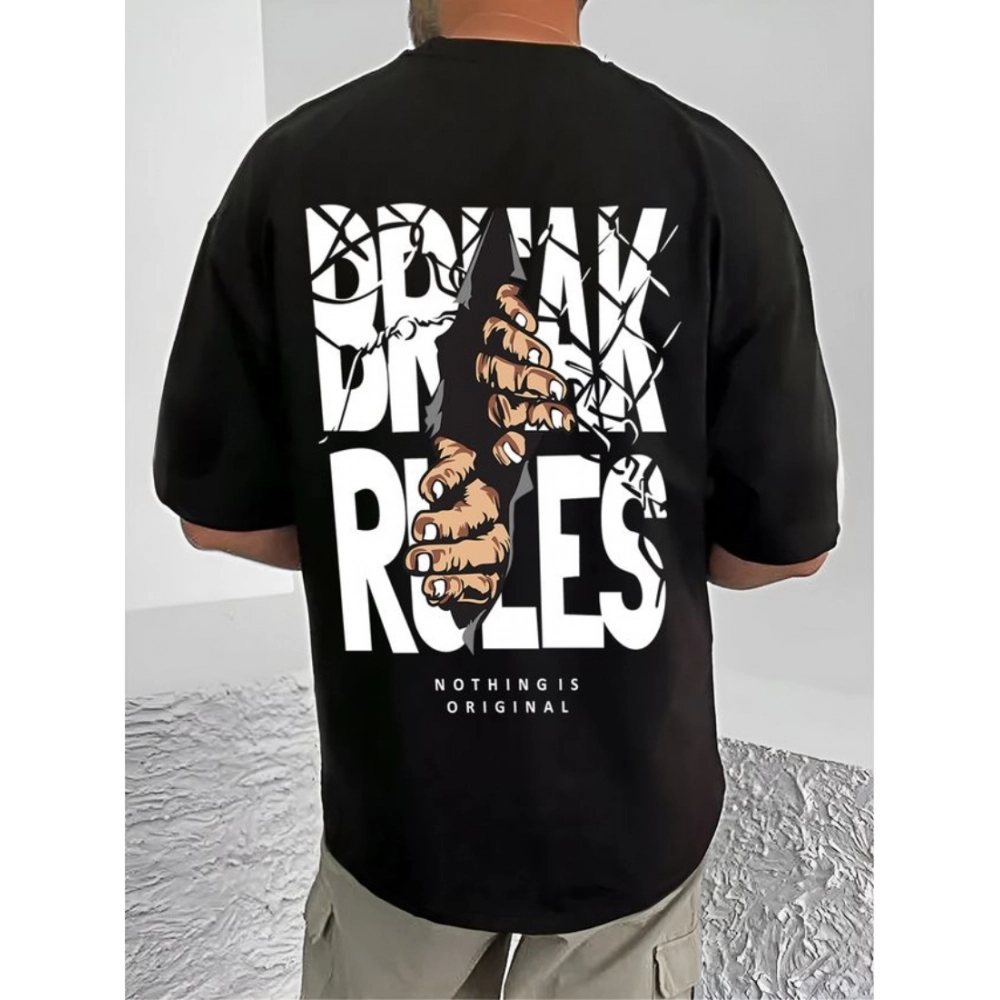 Generic Men's Casual Cotton Blend Printed Round Neck Half Sleeve T-Shirt (Black) - Image 4