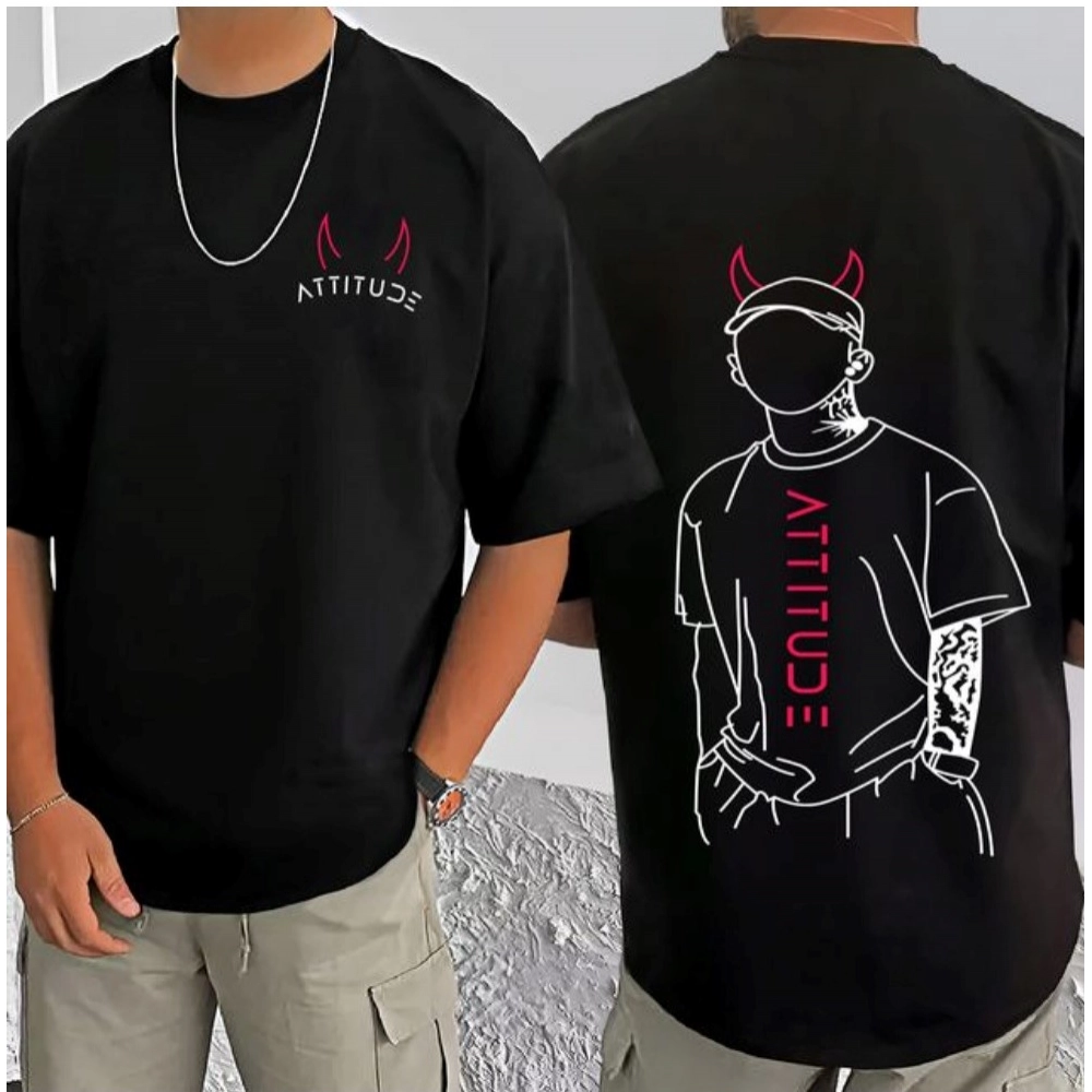 Generic Men's Casual Cotton Blend Printed Round Neck Half Sleeve T-Shirt (Black) - Image 3