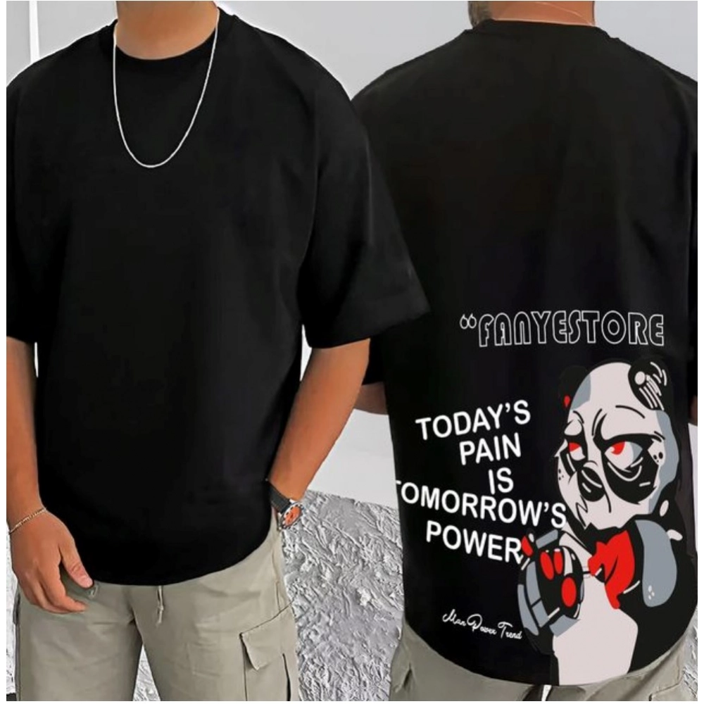Generic Men's Casual Cotton Blend Printed Round Neck Half Sleeve T-Shirt (Black) - Image 3