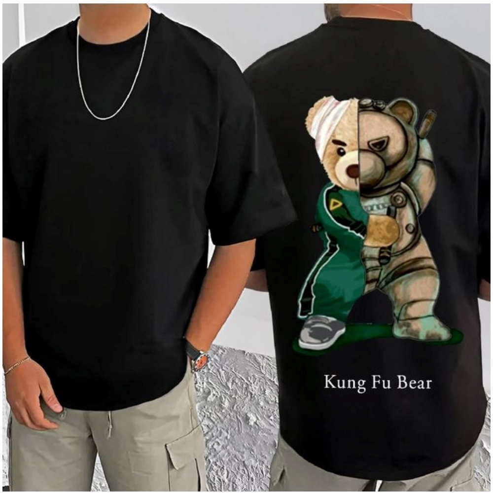 Generic Men's Casual Cotton Blend Printed Round Neck Half Sleeve T-Shirt (Black) - Image 3