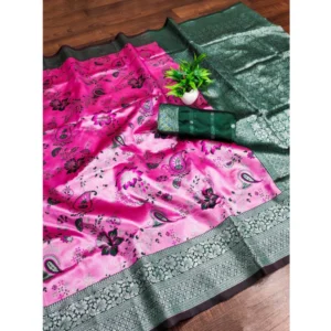 Generic Women's Banarasi Jacquard Printed Saree With Unstitched Blouse 5.5Mtr (DPink)