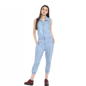 Generic Women's Denim Solid Sleeveless Jumpsuit (Blue)