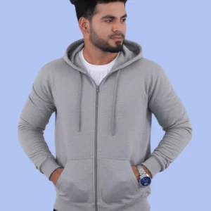 Grey Cotton Hoodie with Zipper 300GSM