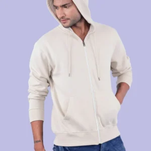 Half White Polycotton Hoodie with Zipper 300GSM