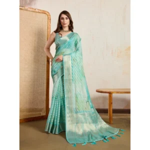 Generic Women's Viscose Printed Saree With Unstitched Blouse 5.5Mtr (Green)