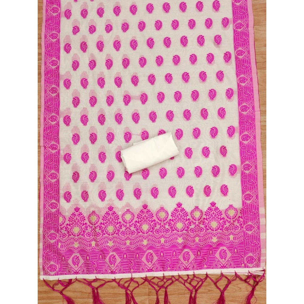 Generic Women's Banarasi Silk Printed Unstitched Salwar Suit Material With Dupatta (Pink, 3Mtrs) - Image 2