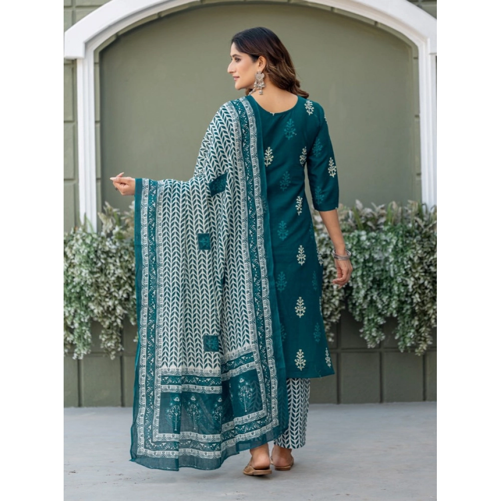 Generic Women's Cotton Blend Printed Kurti With Pant Dupatta Set (Morpichh) - Image 5