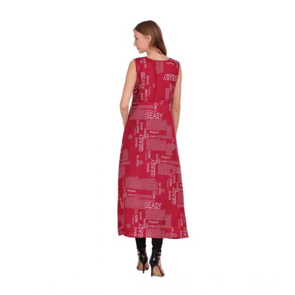 Generic Women's Casual Crepe Sleeveless Slit Dress (Maroon) - Image 2