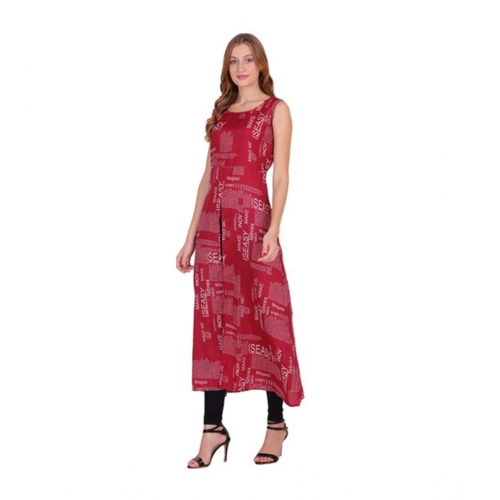 Generic Women's Casual Crepe Sleeveless Slit Dress (Maroon) - Image 3