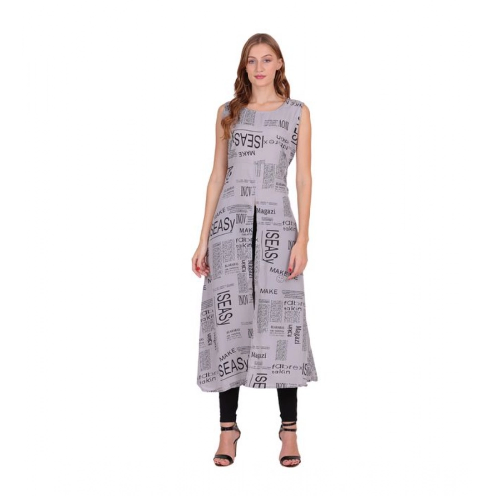 Generic Women's Casual Crepe Sleeveless Slit Dress (Light Grey)