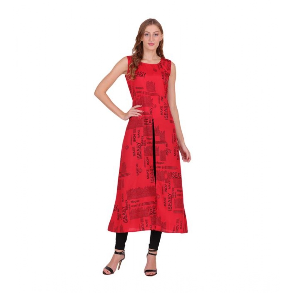 Generic Women's Casual Crepe Sleeveless Slit Dress (Red)