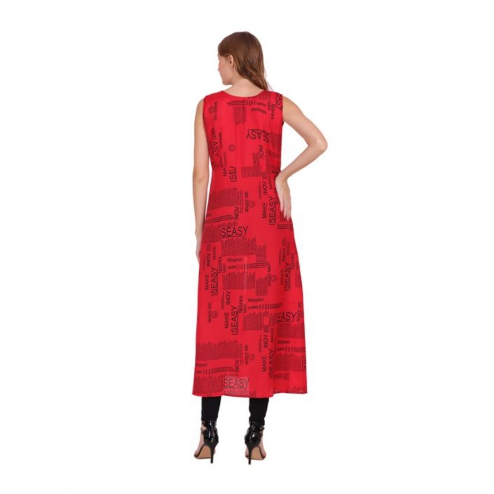 Generic Women's Casual Crepe Sleeveless Slit Dress (Red) - Image 3