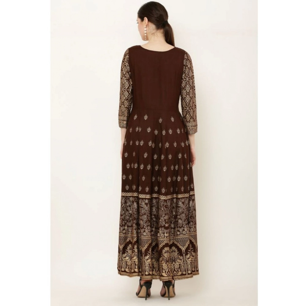 Generic Women's Casual Rayon 3-4th Sleeves Anarkali Kurti (Brown) - Image 5