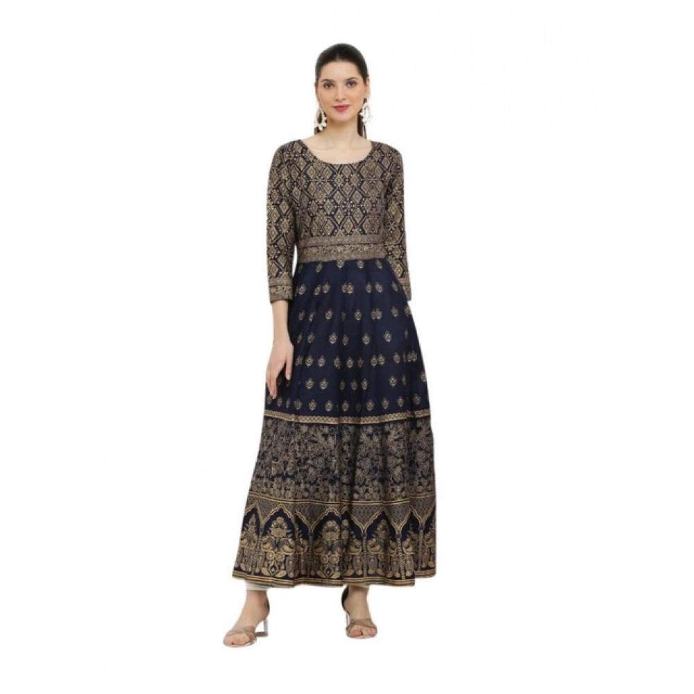 Generic Women's Casual Rayon 3-4th Sleeves Anarkali Kurti (Blue)