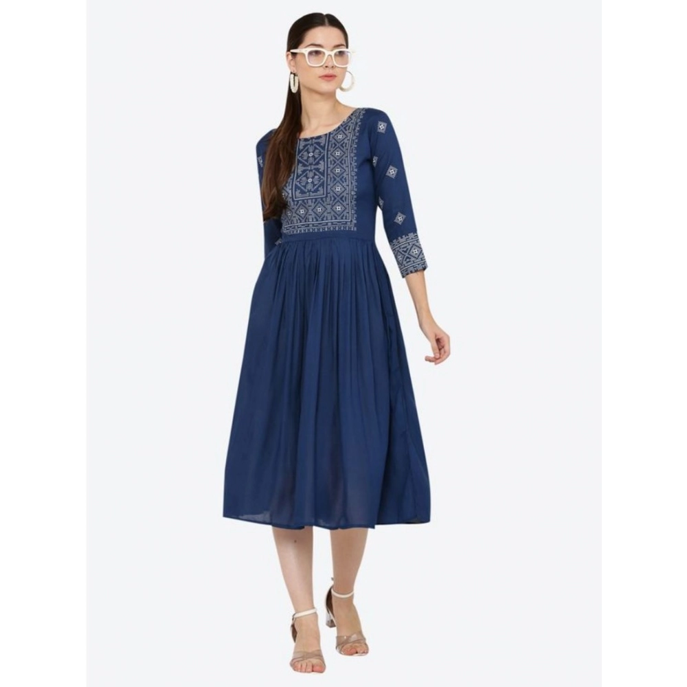 Generic Women's Casual Rayon 3-4th Sleeves Kurti (Blue) - Image 3