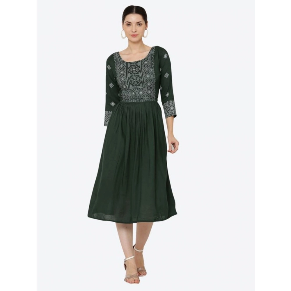 Generic Women's Casual Rayon 3-4th Sleeves Kurti (Green) - Image 3