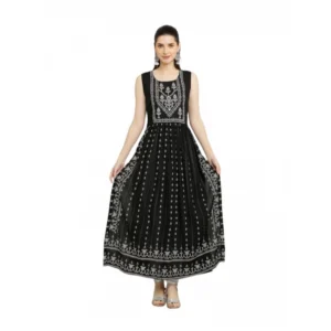 Generic Women's Casual Rayon Sleeveless Kurti (Black)