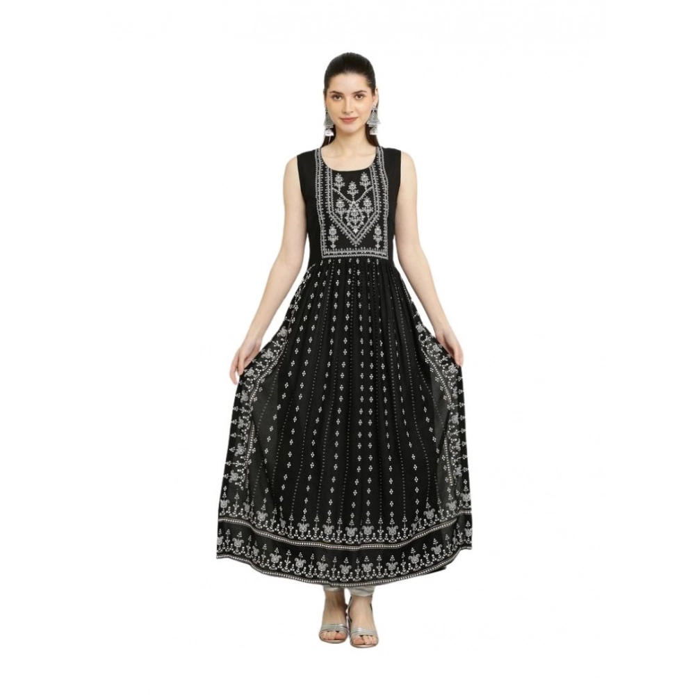 Generic Women's Casual Rayon Sleeveless Kurti (Black)