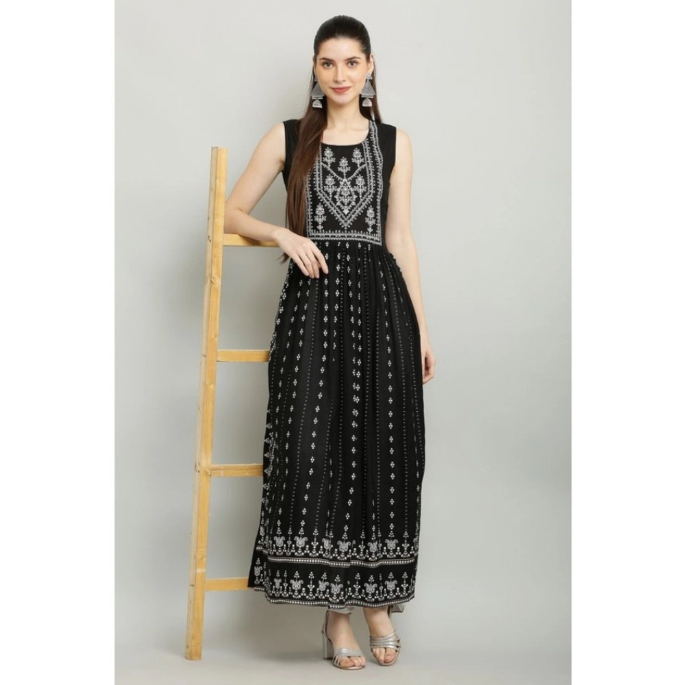Generic Women's Casual Rayon Sleeveless Kurti (Black) - Image 3