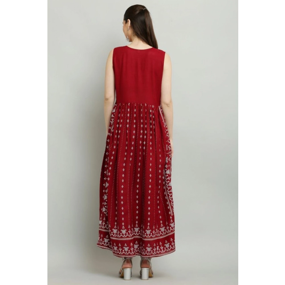 Generic Women's Casual Rayon Sleeveless Kurti (Maroon) - Image 3