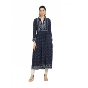 Generic Women's Casual Rayon Full sleeve Kurti (Blue)