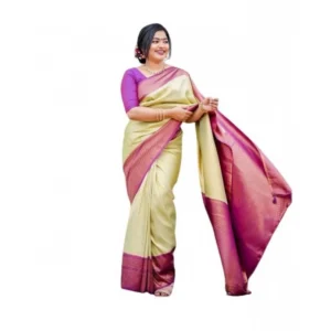 Generic Women's Soft Lichi Silk Printed Saree With Unstitched Blouse 5.5Mtr (Light-Green)