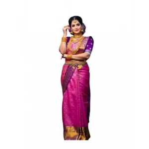 Generic Women's Soft Lichi Silk Printed Saree With Unstitched Blouse 5.5Mtr (Pink)