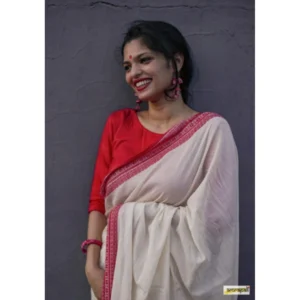 Generic Women's Soft Lilan Printed Saree With Unstitched Blouse 5.5Mtr (White)