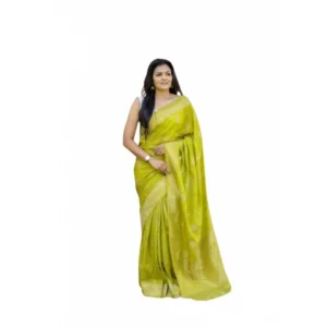 Generic Women's Soft Lichi Silk Printed Saree With Unstitched Blouse 5.5Mtr (Green)