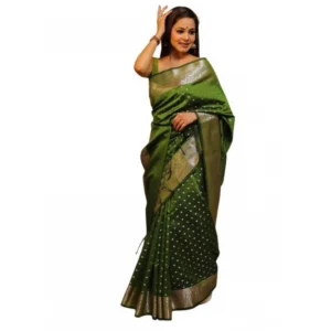 Generic Women's Soft Lichi Silk Printed Saree With Unstitched Blouse 5.5Mtr (Green)