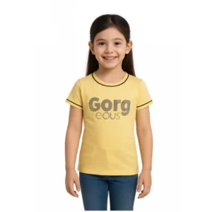 Generic Girl's Cotton Printeded Round Neck T-Shirt (Yellow)