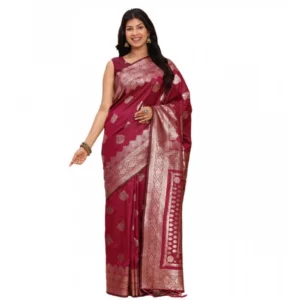 Generic Women's Banarasi Silk Printed Saree With Unstitched Blouse 5.5Mtr (Magenta)